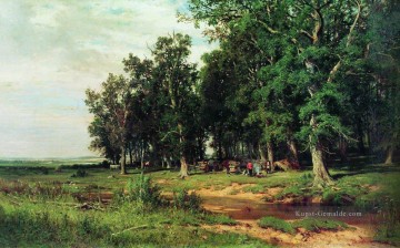Gehölz Werke - Mähen im Eichenhain 1874 klassische Landschaft Ivan Ivanovich Bäume